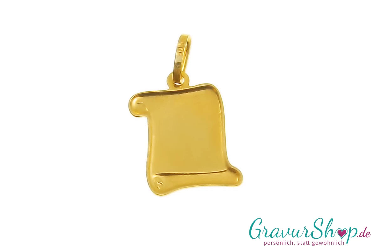 14 Karat Goldanhänger Schriftrolle mit Gravur
