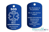 Herz Schrittmacher - SOS Notfallkette, Notfallanhänger mit Gravur - blau