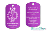 Herz Schrittmacher - SOS Notfallkette, Notfallanhänger mit Gravur - lila