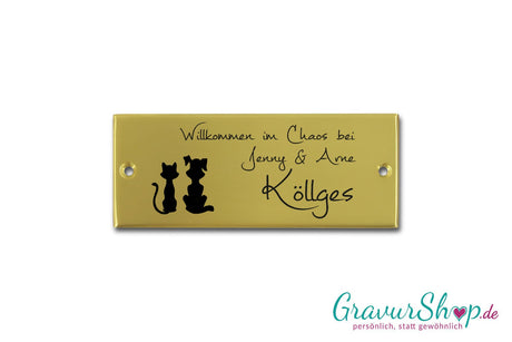Hunde & Katzenschild 01 Messing mit Gravur 2 Bohrungen