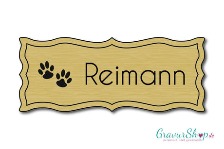 Hunde & Katzenschild Modell A mit Gravur gold gebürstet