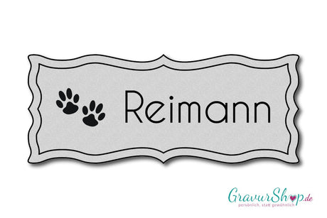 Hunde & Katzenschild Modell A mit Gravur silber matt