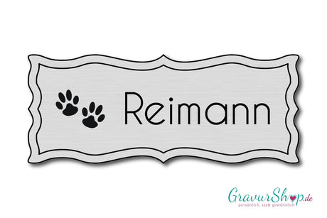 Hunde & Katzenschild Modell A mit Gravur silber gebürstet