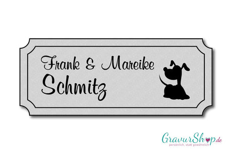 Hunde & Katzenschild Modell E mit Gravur silber matt