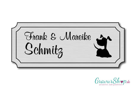 Hunde & Katzenschild Modell E mit Gravur silber gebürstet