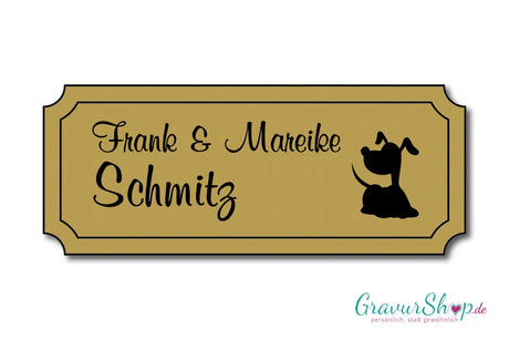 Hunde & Katzenschild Modell E mit Gravur gold matt
