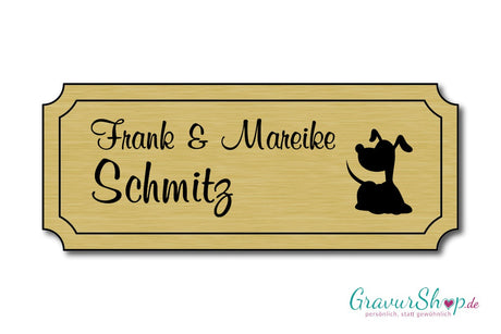 Hunde & Katzenschild Modell E mit Gravur gold gebürstet