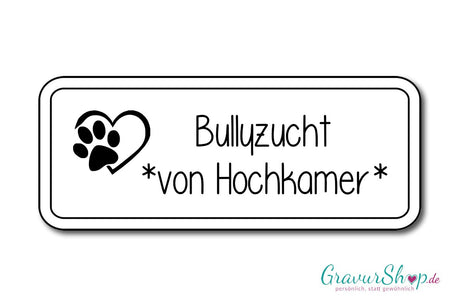 Hunde & Katzenschild Modell F mit Gravur weiß