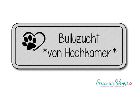 Hunde & Katzenschild Modell F mit Gravur silber gebürstet
