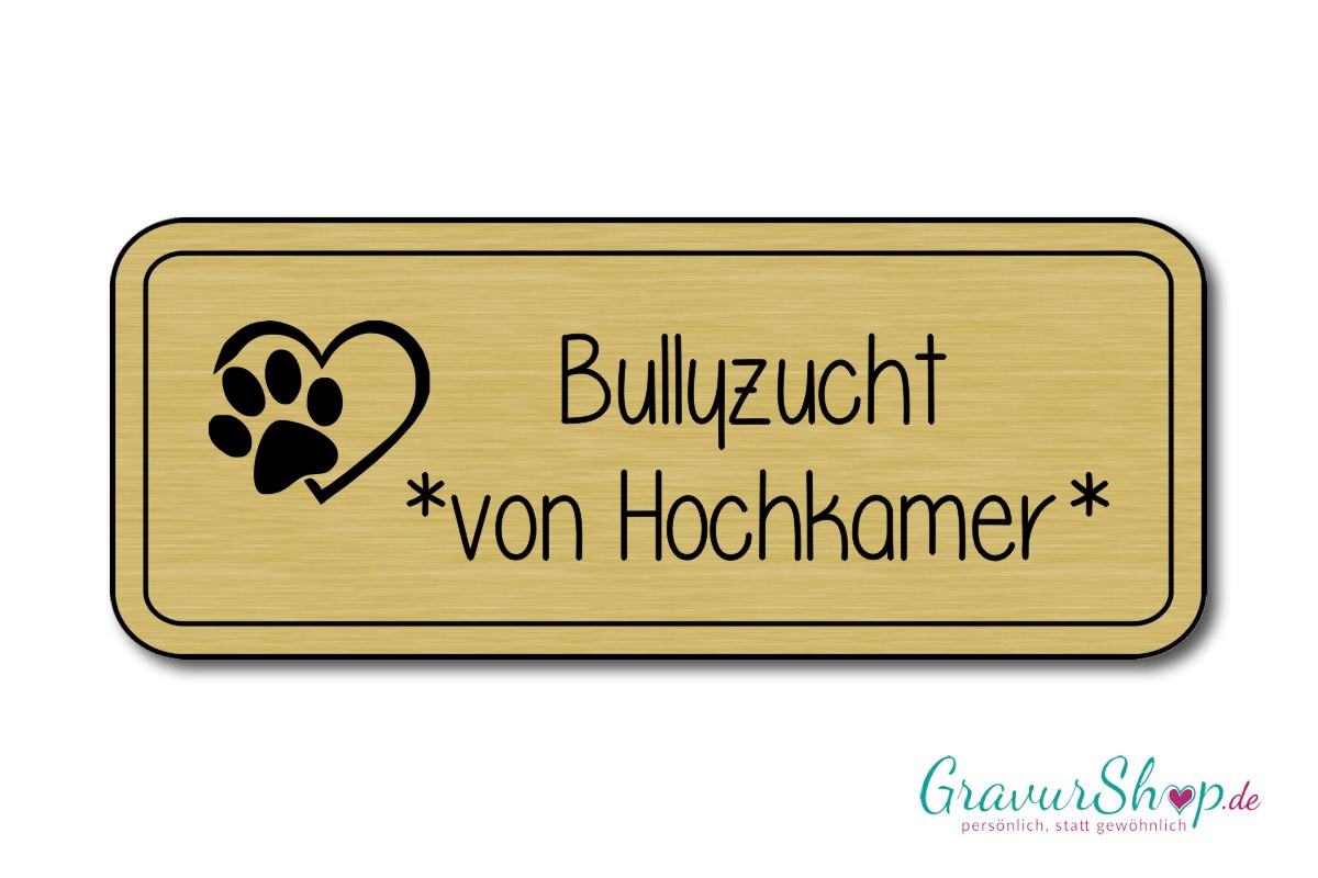 Hunde & Katzenschild Modell F mit Gravur gold gebürstet