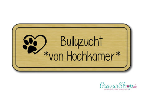 Hunde & Katzenschild Modell F mit Gravur gold gebürstet