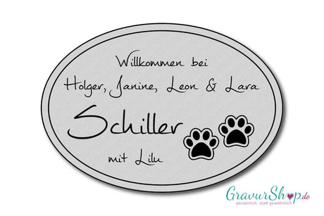 Hunde & Katzenschild Modell K mit Gravur silber matt