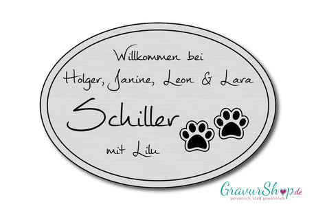 Hunde & Katzenschild Modell K mit Gravur silber gebürstet