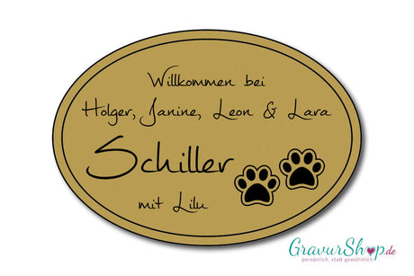 Hunde & Katzenschild Modell K mit Gravur gold matt