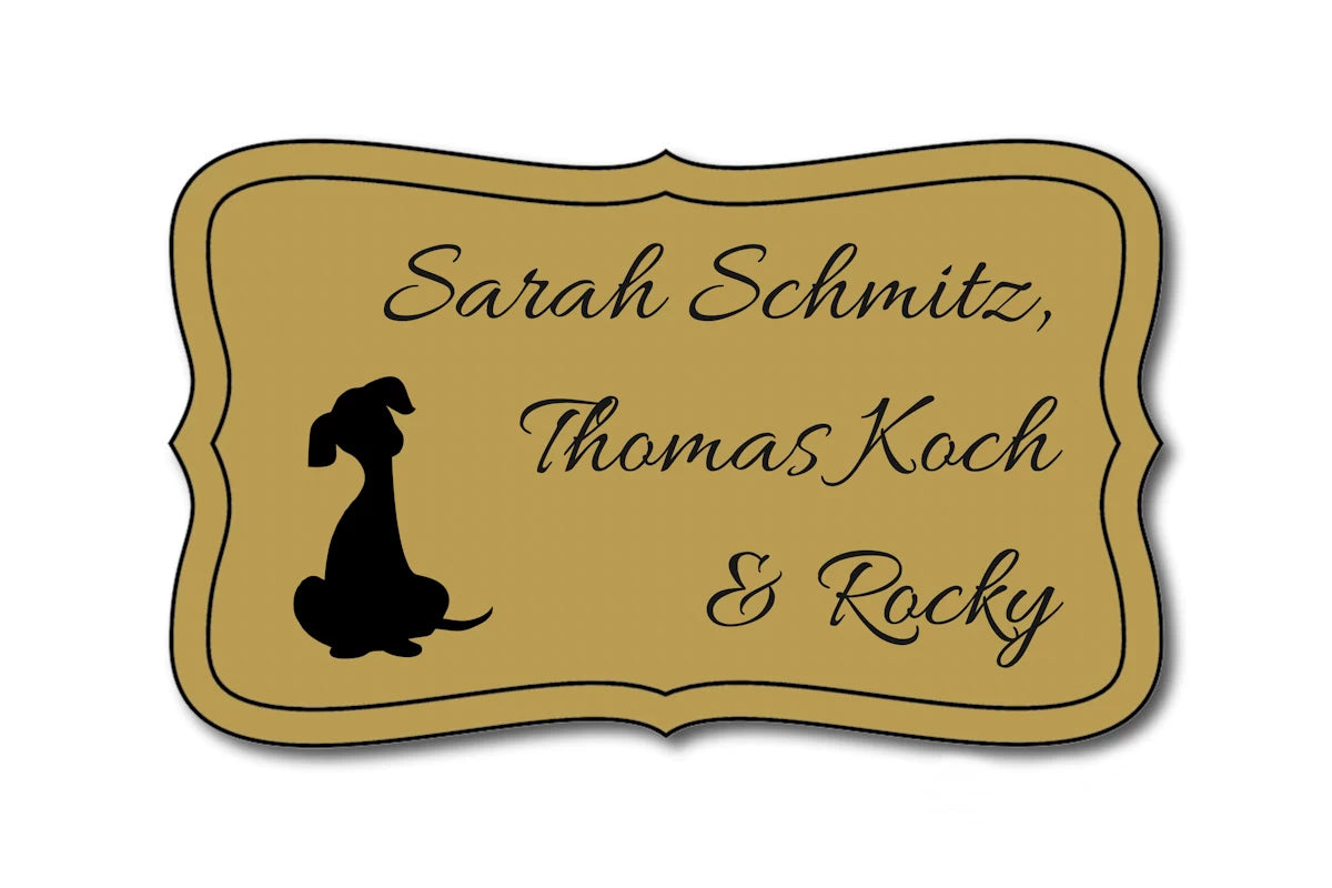 Hunde & Katzenschild Modell M mit Gravur gold matt