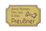 Hunde & Katzenschild Modell N mit Gravur gold gebürstet