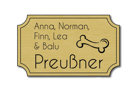 Hunde & Katzenschild Modell N mit Gravur gold gebürstet