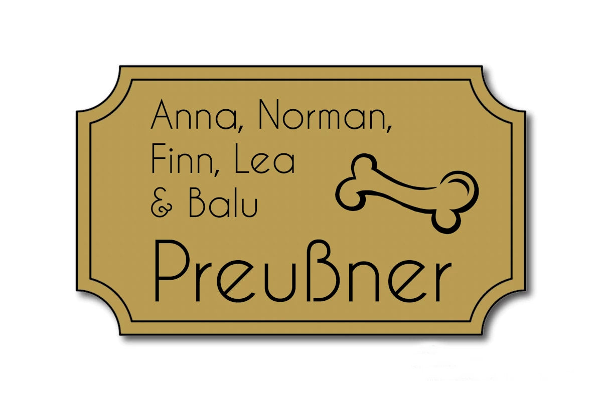 Hunde & Katzenschild Modell N mit Gravur gold matt