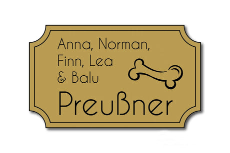 Hunde & Katzenschild Modell N mit Gravur gold matt