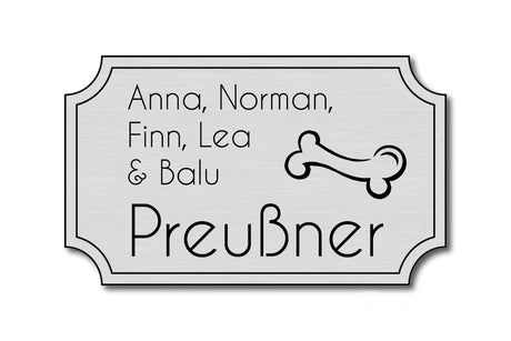 Hunde & Katzenschild Modell N mit Gravur silber gebürstet