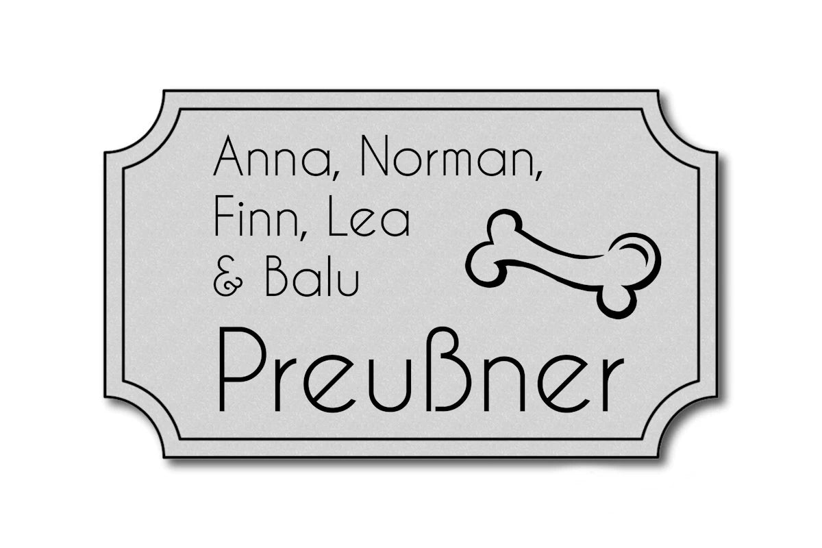 Hunde & Katzenschild Modell N mit Gravur silber matt
