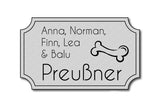 Hunde & Katzenschild Modell N mit Gravur silber matt