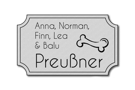Hunde & Katzenschild Modell N mit Gravur silber matt