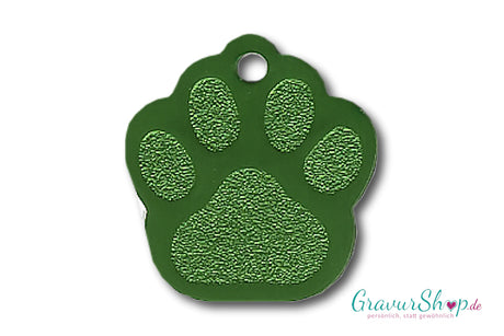 Katzenmarke Alu Pfote Nr. 01 mit Gravur Grün
