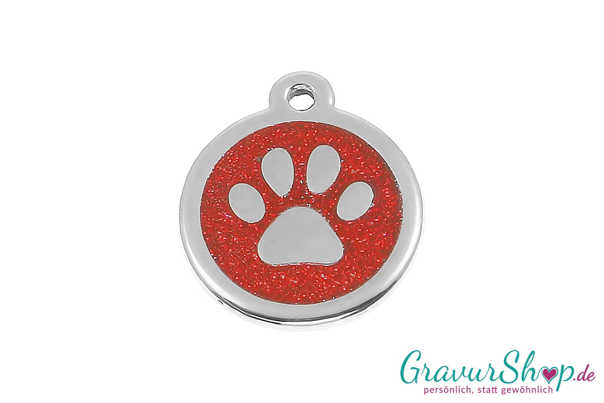 HundemarkePfote strass 30mm mit Gravur
