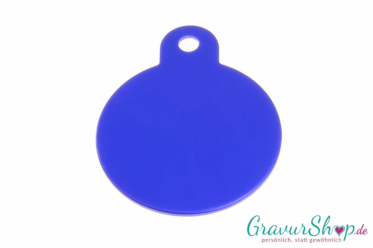 Hundemarke 30mm blau mit Gravur