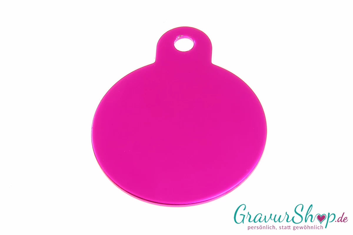 Hundemarke 30mm magenta mit Gravur