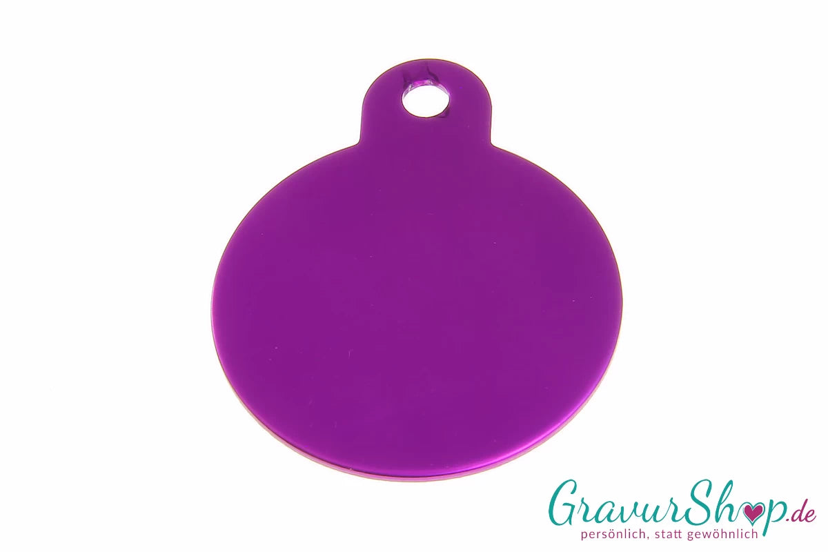 Hundemarke 30mm lila mit Gravur