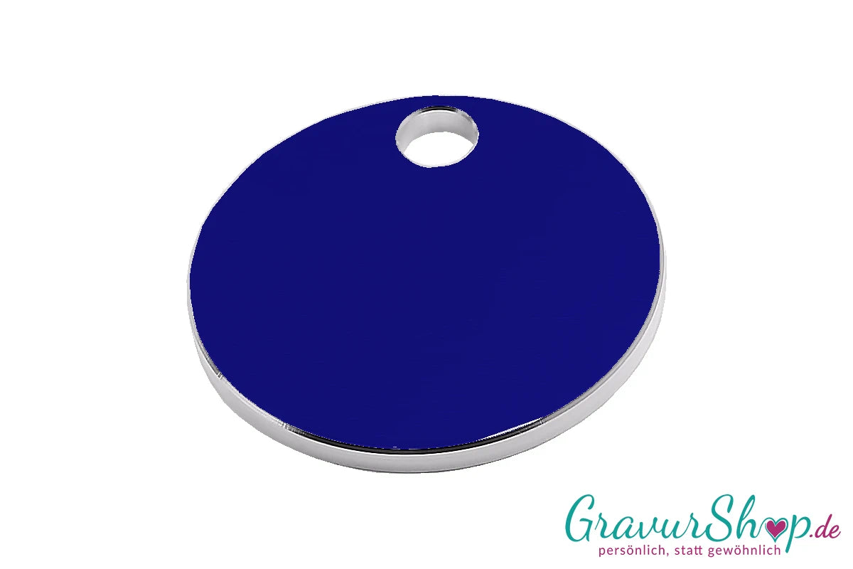 Hundemarke rund blau groß zum Gravieren
