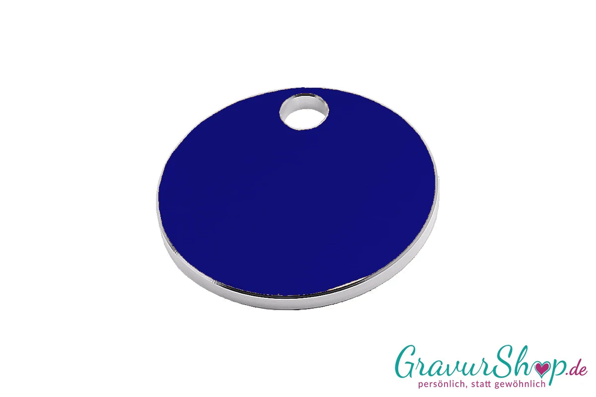 Hundemarke rund blau klein gravierbar
