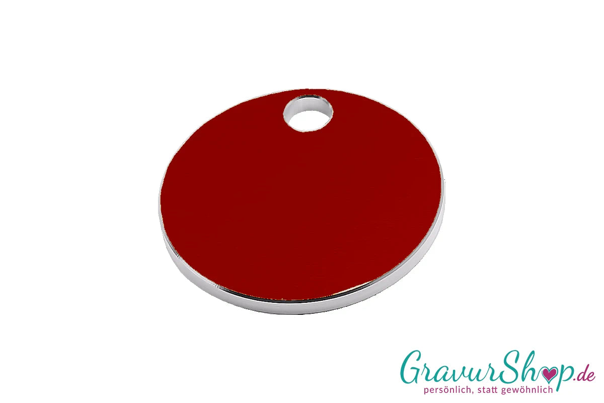 Hundemarke rund rot klein gravierbar