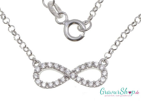 Infinity Kette aus 925 rhodiniertem Silber mit 24 Zirkonia