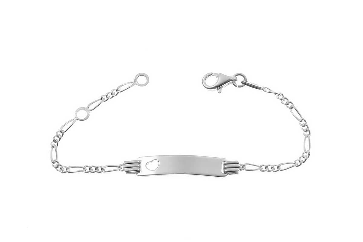 925er Kinder-Armband mit Figarokette und ausgestanztem Herzen inkl. Gravur
