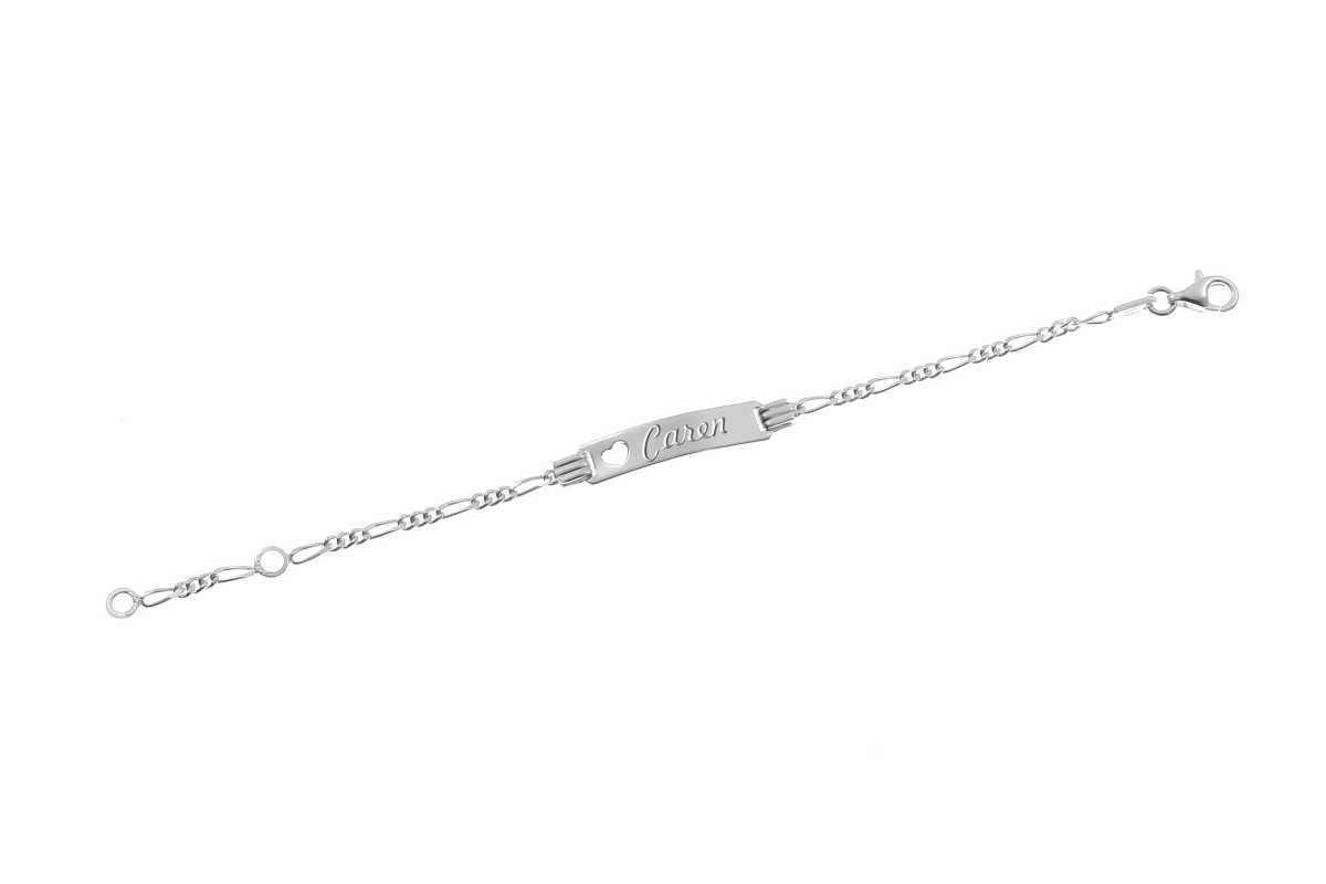 925er Kinder-Armband mit Figarokette und ausgestanztem Herzen inkl. Gravur