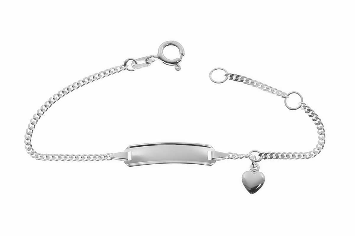 925er Kinder-Panzerarmband mit Herz in 2 Längen inkl. Gravur