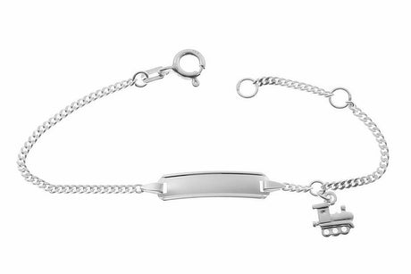 Kinder-Silberarmband 17 mit kleiner Lok als Anhänger, 12 bis 14 cm – inkl. Gravur