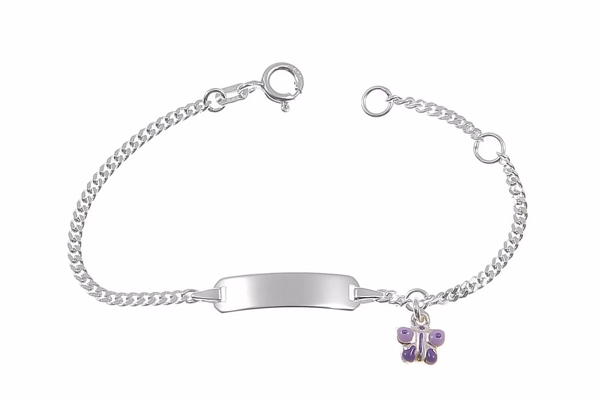 925er Kinder-Silberarmband mit lila Schmetterling inkl. Gravur