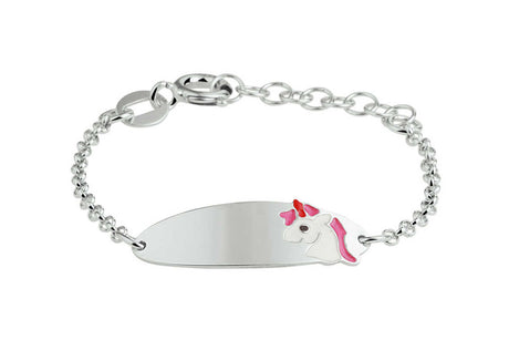 Kinderarmband 09 aus 925er Silber mit Erbskette und Einhorn aus Emaille, in drei Längen von 9 bis 15 cm – inkl. Gravur