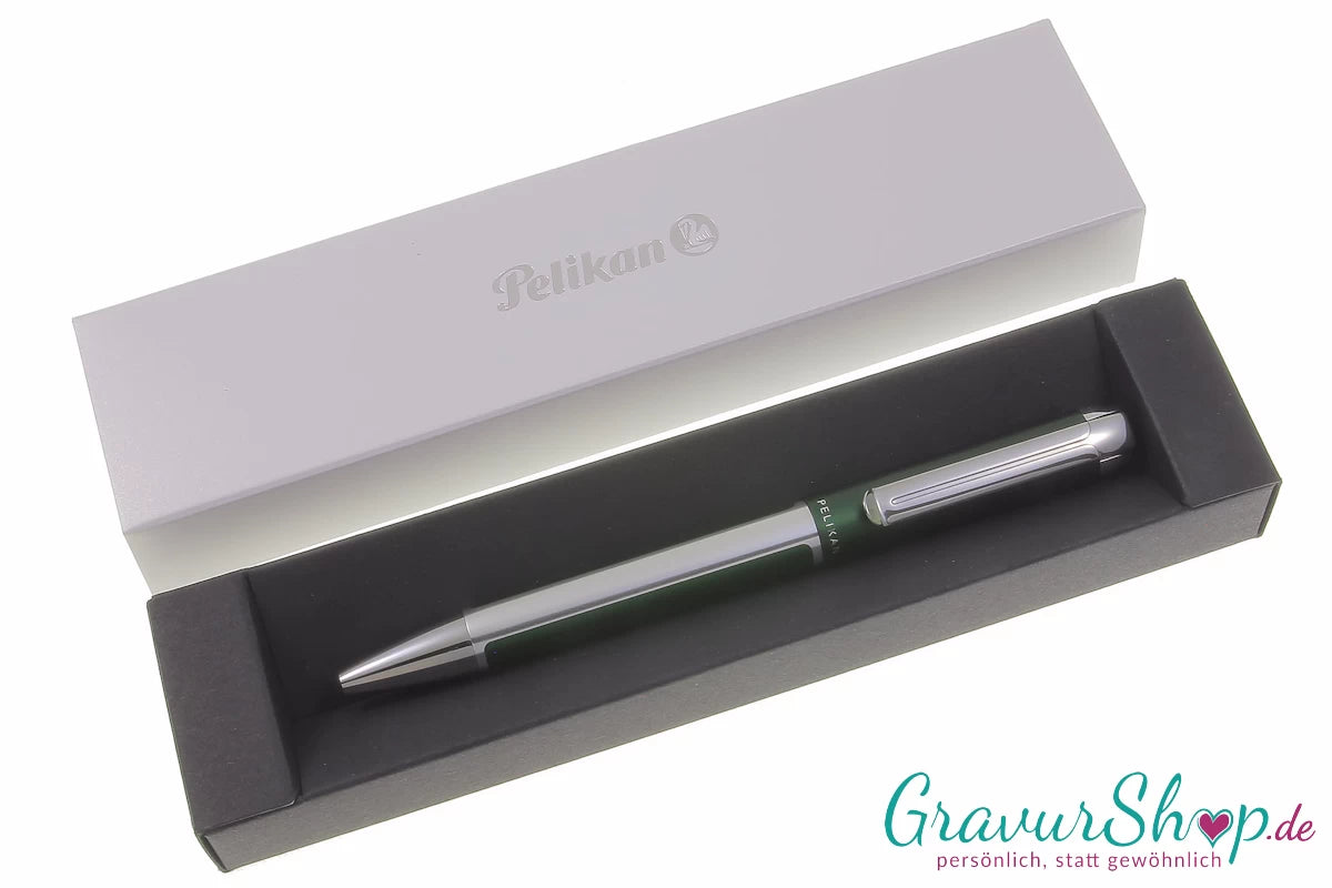 Pelikan Pura Waldgrün Kugelschreiber mit Gravur im Etui