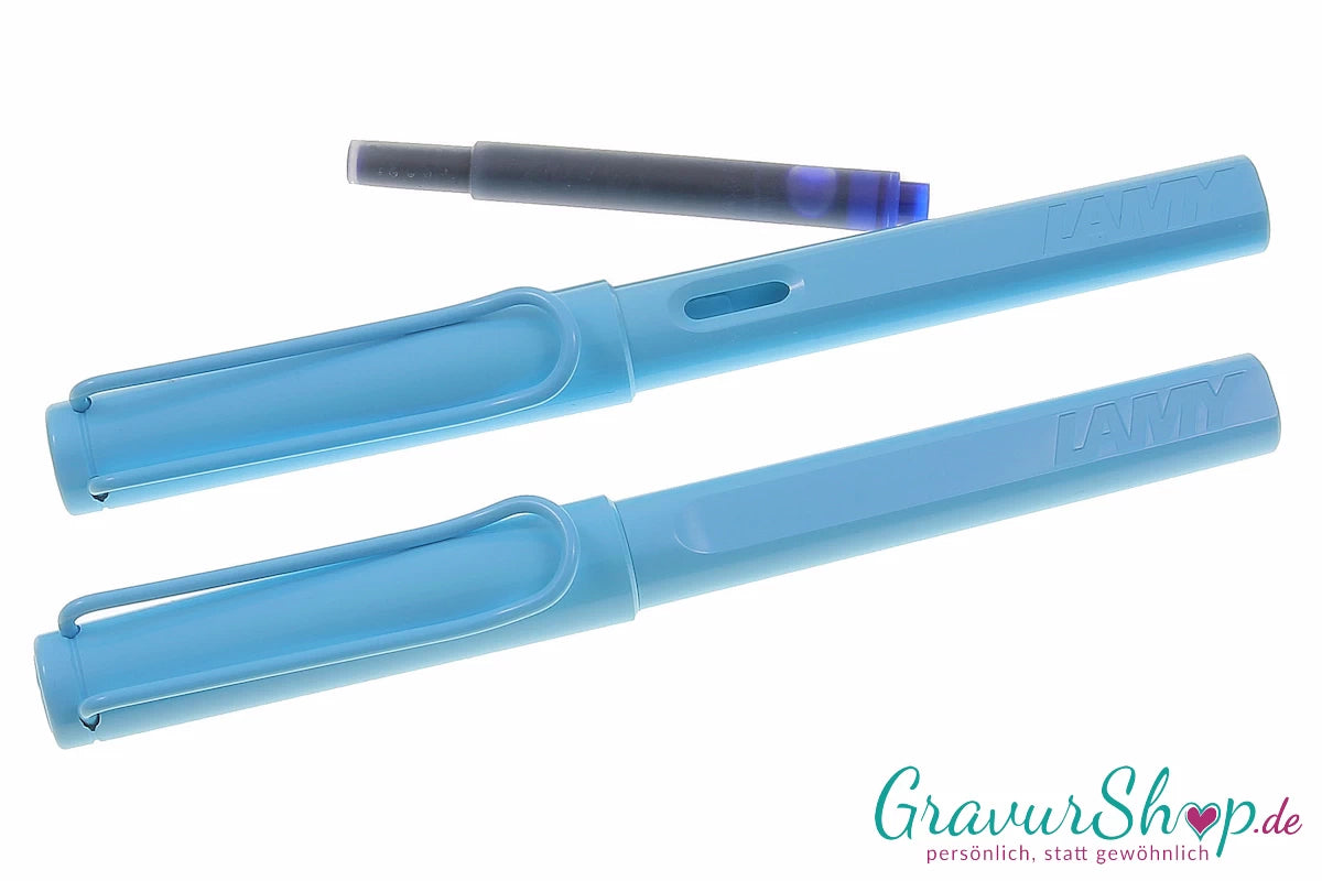 LAMY Safari Schreibset Füller-Tintenroller aquasky mit Gravur