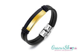 Schwarzes Echtleder-Armband aus zwei Riemen – gratis graviert