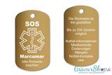 Marcumar, Blutverdünner - SOS Notfallkette, Notfallanhänger mit Gravur - gold