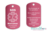 Marcumar, Blutverdünner - SOS Notfallkette, Notfallanhänger mit Gravur - pink