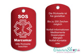 Marcumar, Blutverdünner - SOS Notfallkette, Notfallanhänger mit Gravur - rot