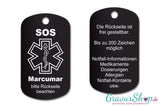 Marcumar, Blutverdünner - SOS Notfallkette, Notfallanhänger mit Gravur - schwarz