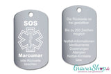 Marcumar, Blutverdünner - SOS Notfallkette, Notfallanhänger mit Gravur - silber